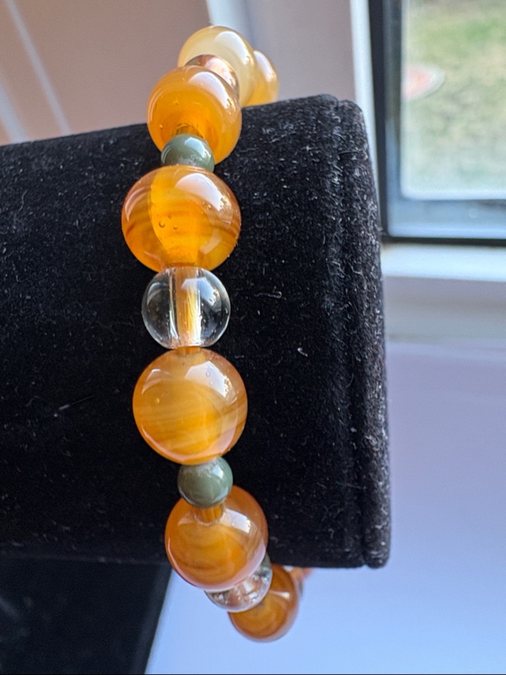 Handcrafted vintage Amber-Orange Bead Stretch Bracelet #227